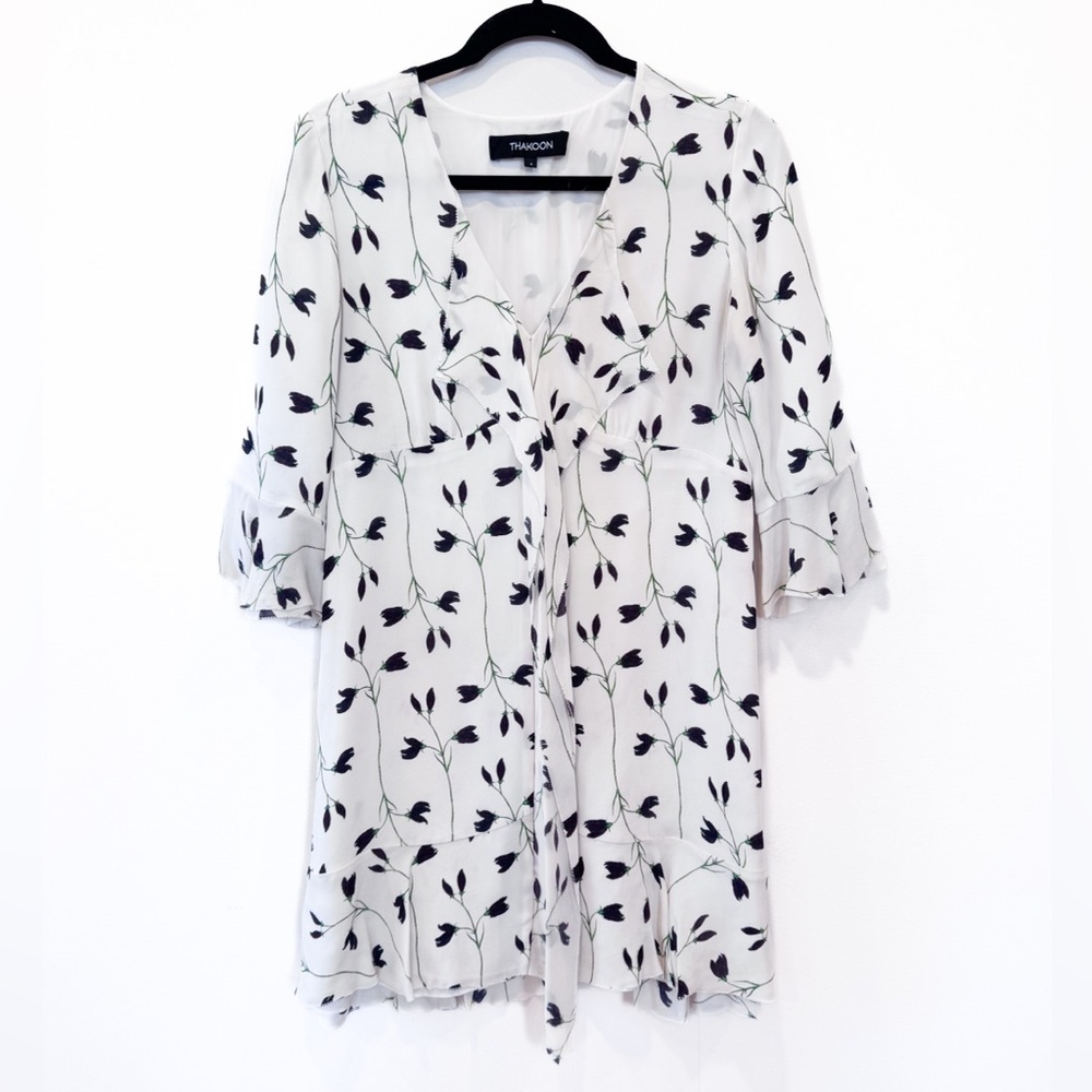 Thakoon 100% Silk Tulip Floral Print Dress with Flutter Sleeves Womens Size 4